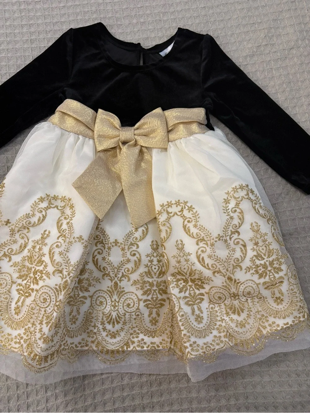 Rare Editions Black Velvet and Gold-Accent Ivory Party Dress